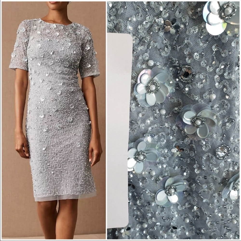 BHLDN Dress Petaluma Sz 8 Fog X Adrianna Papell Anthropologie Wedding Guest
